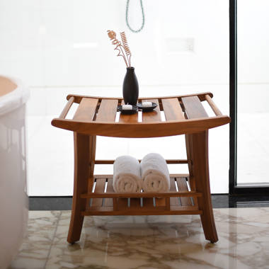 White teak outlet shower bench